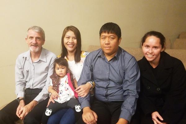 Charles Harvey (Co-Director), Yao, and Doi, and alumna Danielle Jones at a 2019 Chapel